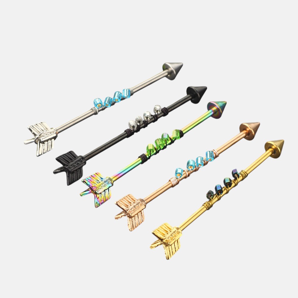 Industrial Piercing Jewelry – Arrow Design 14G Long Barbell for Scaffold Piercing