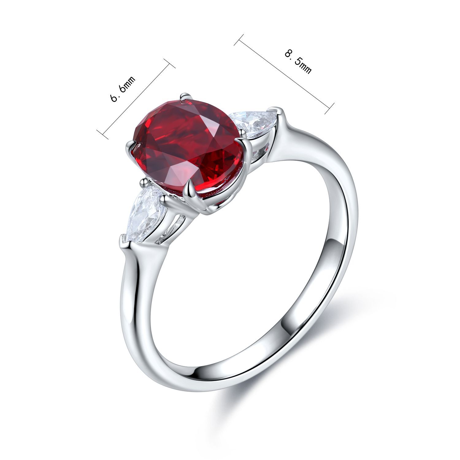 Silver Ruby Ring – 2 Carat Center in Three-Stone Design