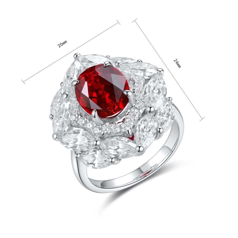 Ruby and Diamond Ring – 8×10mm Lab Ruby with Accents in S925 Silver