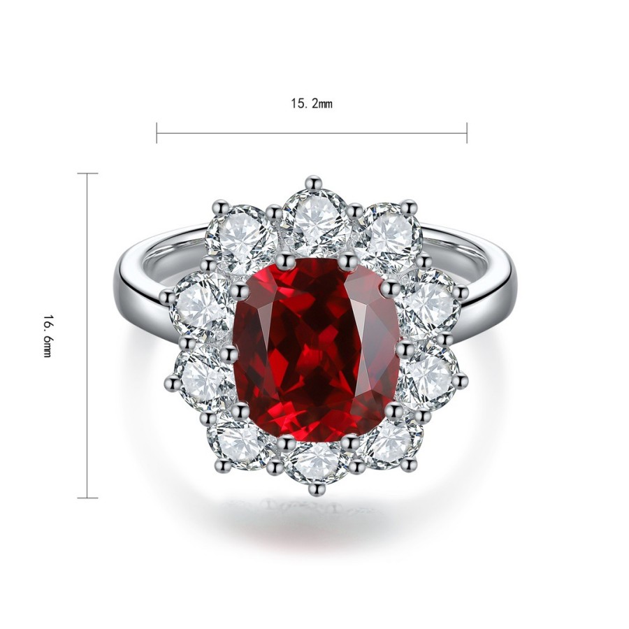 Lab Created Ruby Ring – 3ct Cushion Cut in S925 Sterling Silver