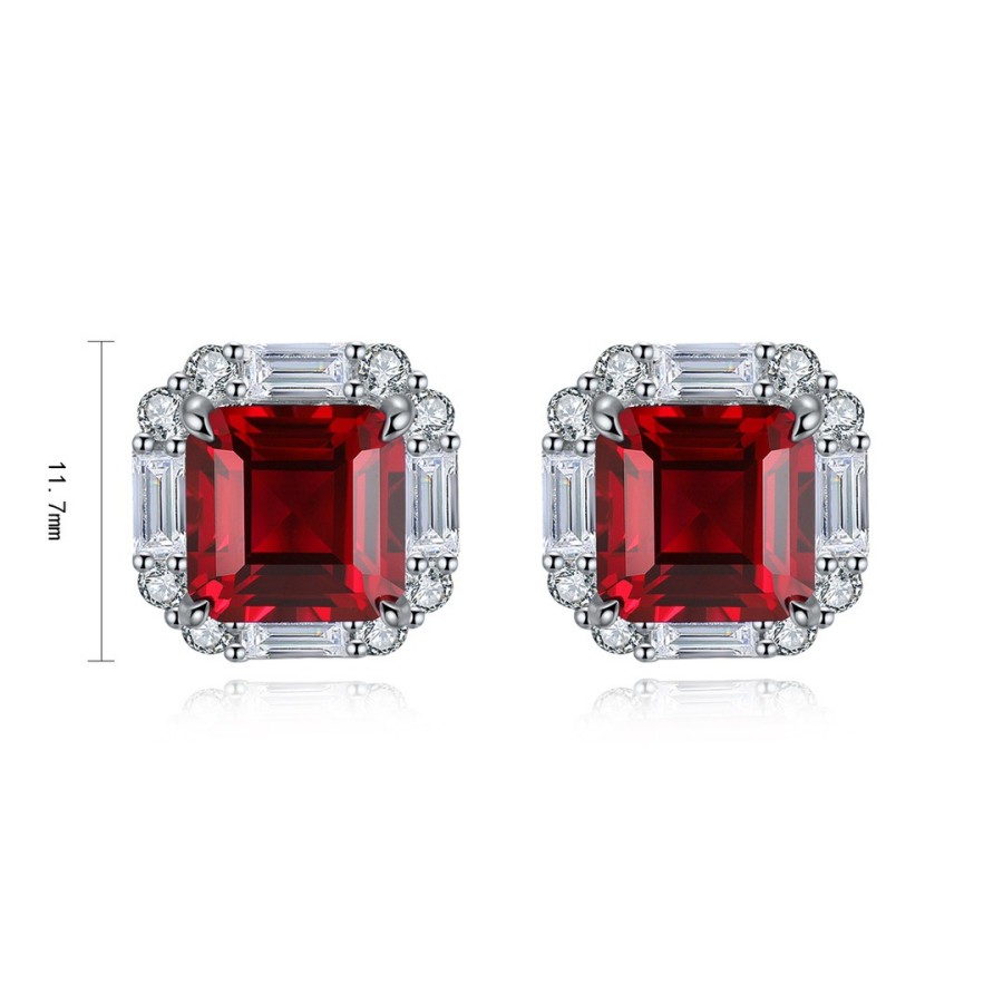Dainty Ruby Stud Earrings – Square Lab Ruby in 925 Sterling Silver