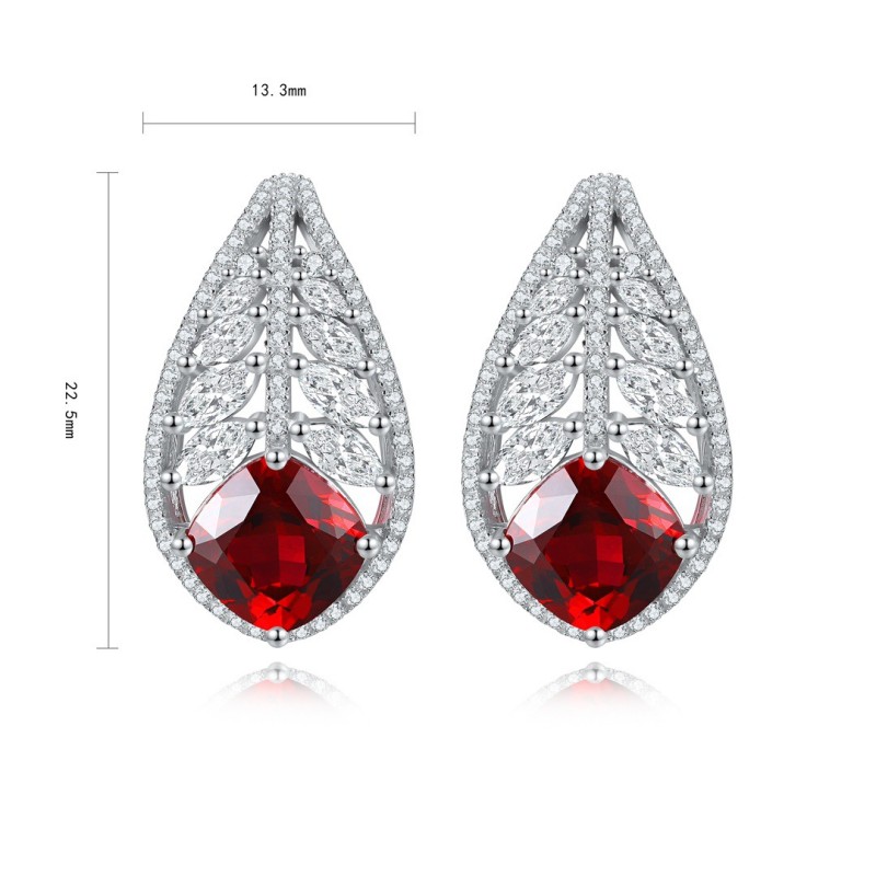 Ruby Drop Earrings – 8×8mm Cushion-Cut Lab Ruby in S925 Silver