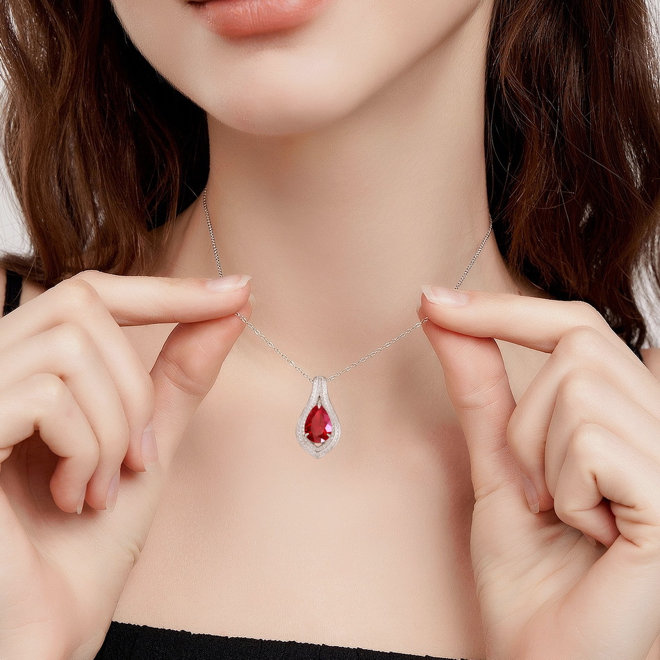 Lab-Grown Ruby Birthstone Necklace in S925 Sterling Silver