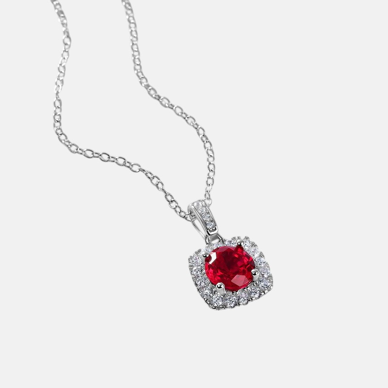 July Birthstone Pendant – Geometric Ruby & Moissanite in S925 Silver
