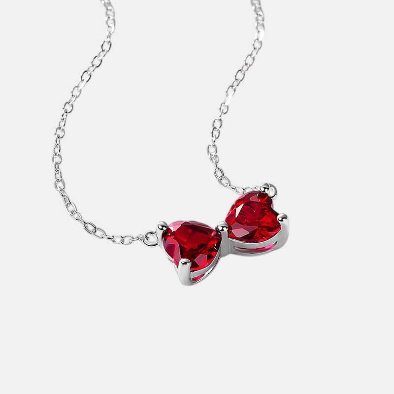 Ruby Heart Necklace – Dainty Lab-Created Gem in S925 Silver