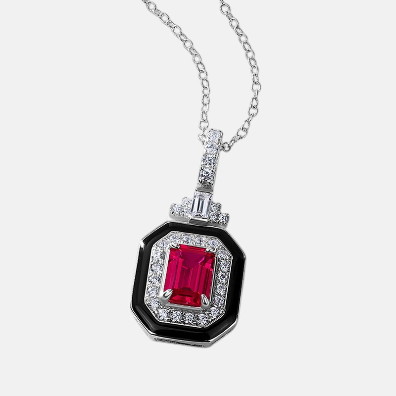 Personalized July Birthstone Necklace – Geometric Ruby in S925 Silver
