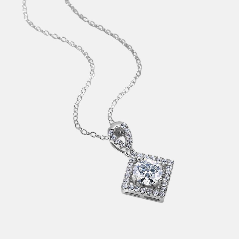 Elegant Ruby Jewelry – Geometric Square Pendant with Moissanite in S925 Silver