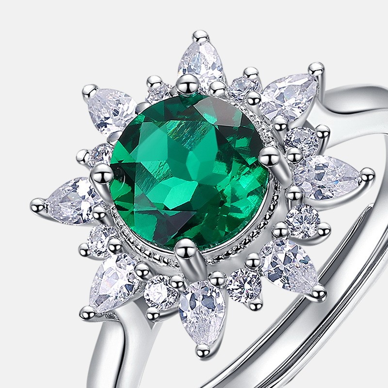 July Birthstone Ring Silver – Round Sunflower S925 Sterling Ring