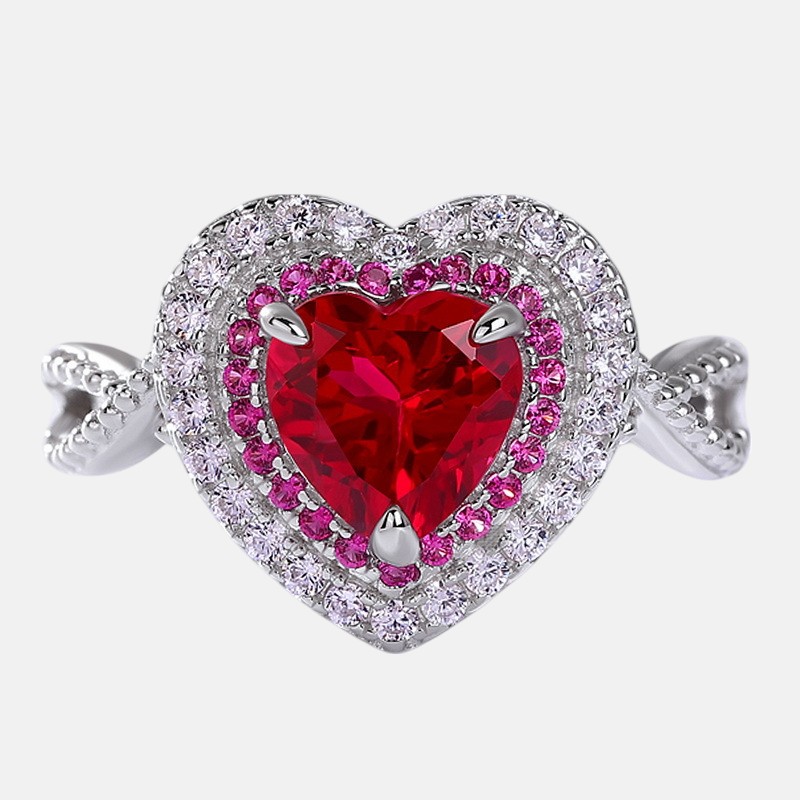 Heart Shaped Promise Ring – Princess Cut Full Pavé S925 Silver Ring