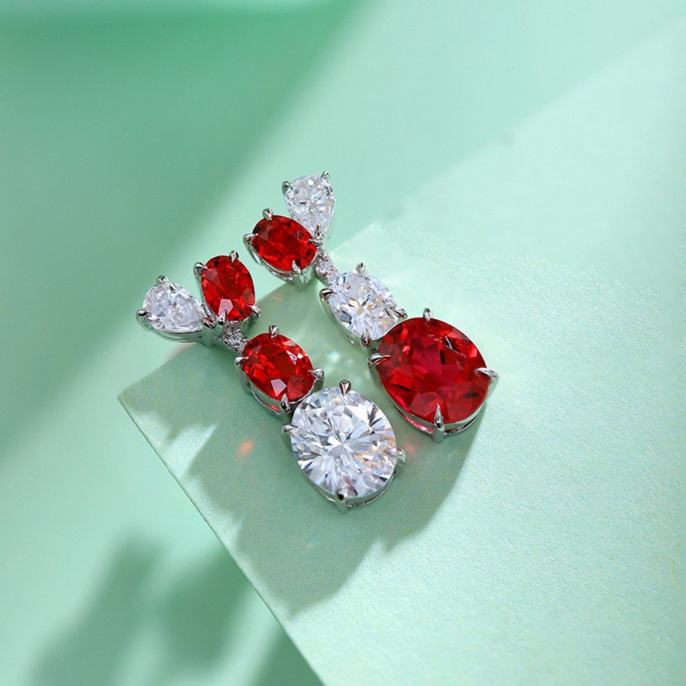 Ruby Earrings Drop – Pigeon Blood Red Lab Ruby Studs in 925 Silver