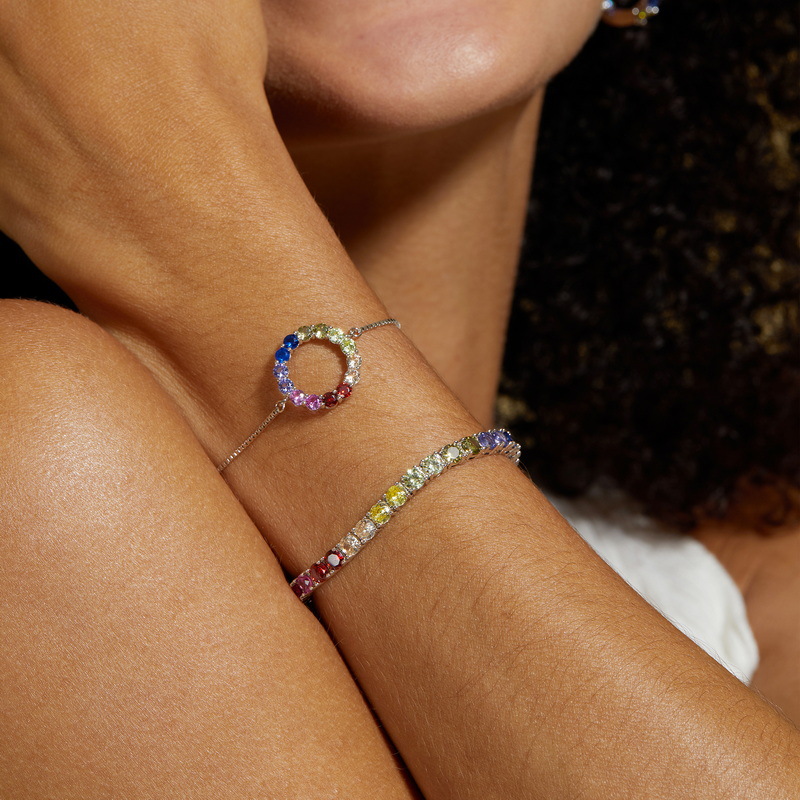 Rainbow Gemstone Silver Bracelets for Women | S925 Adjustable Design