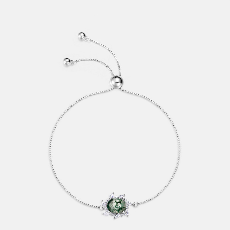 Vintage Moss Agate Silver Bracelets for Women | S925 Boho Style