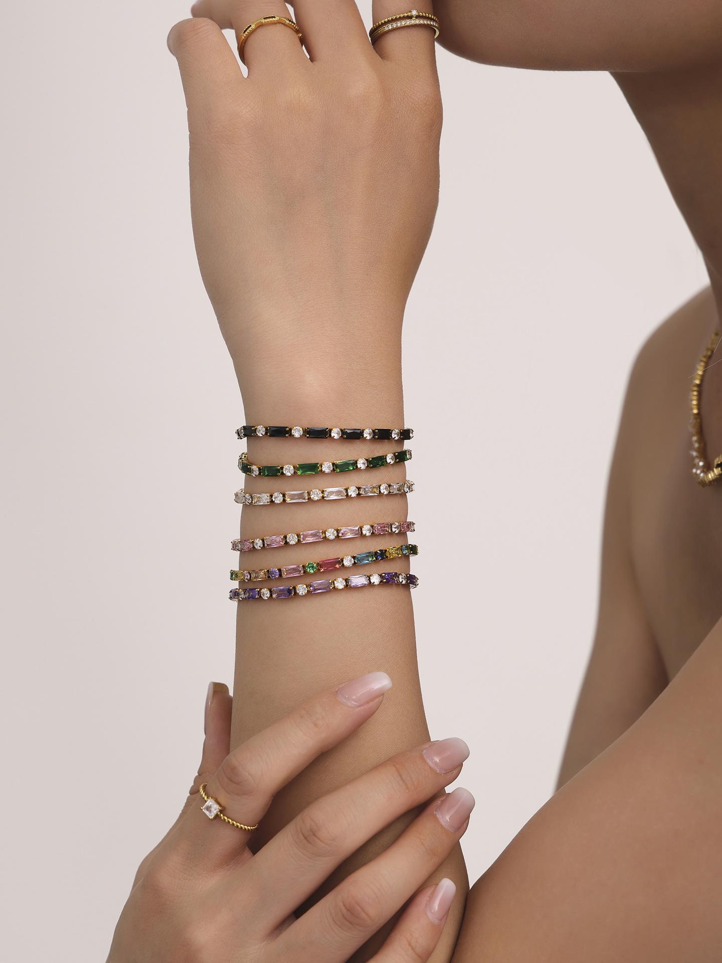 Zircon Bracelet – Colorful CZ Link Chain in 18K Gold Stainless Steel