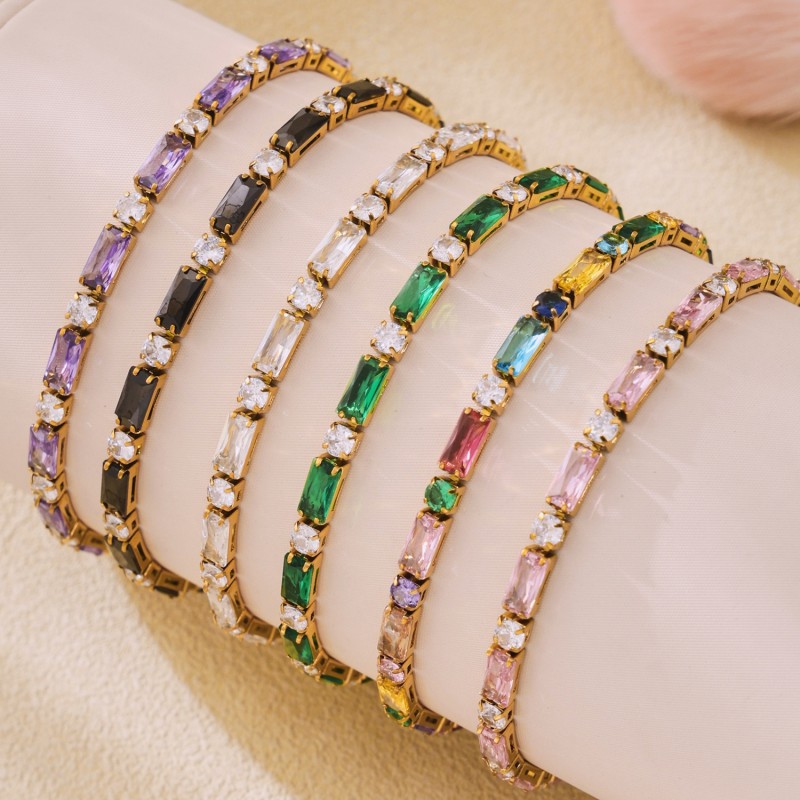 Zircon Bracelet – Colorful CZ Link Chain in 18K Gold Stainless Steel