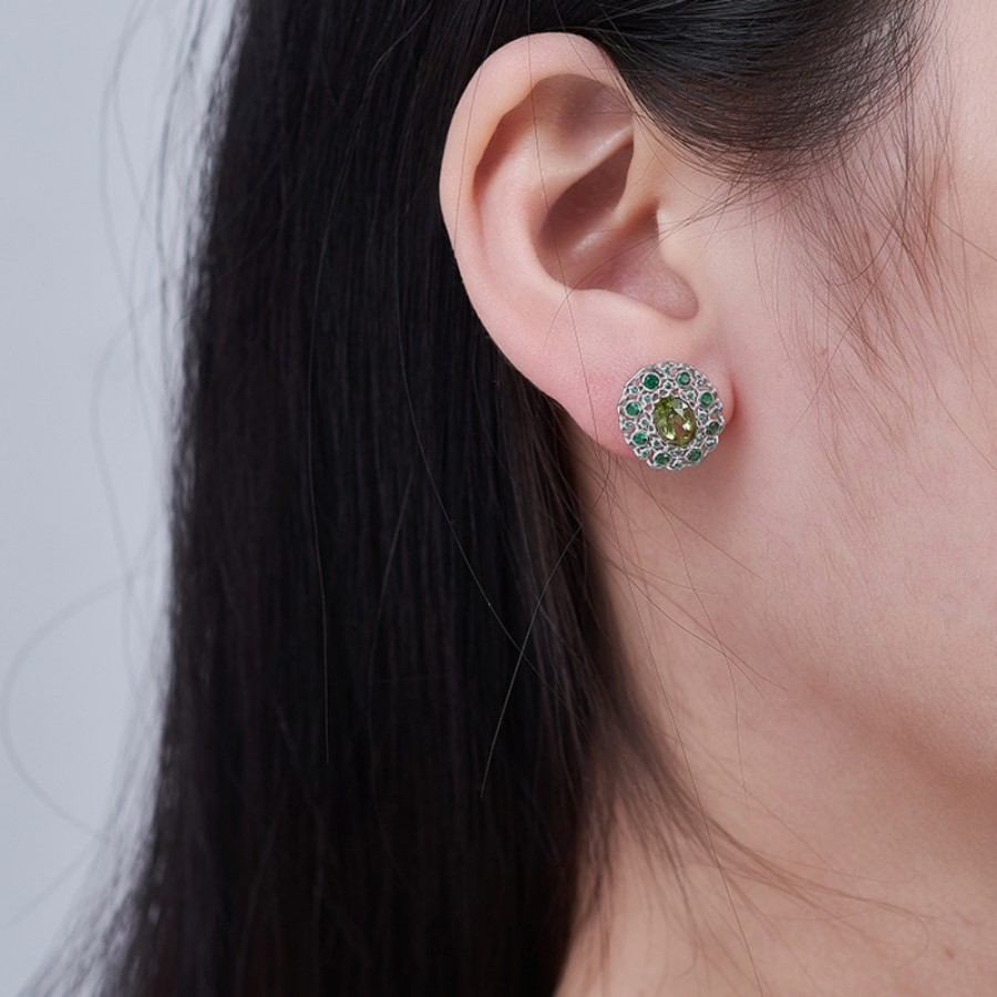 S925 Silver Peridot Hollow Stud Earrings
