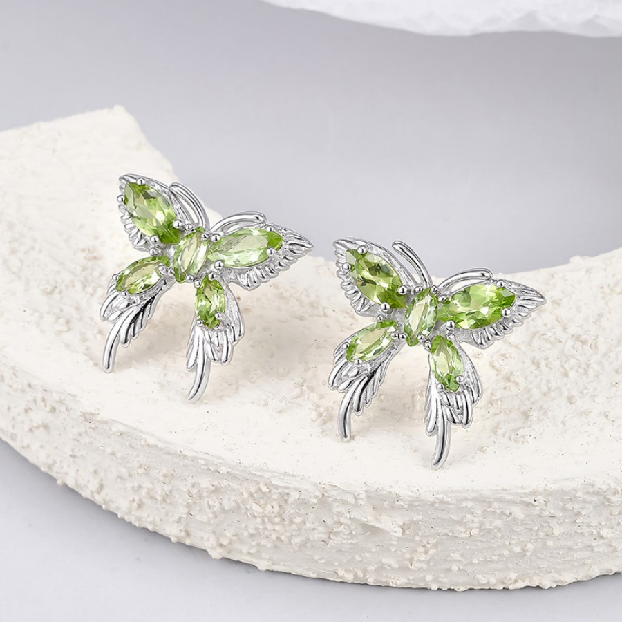 S925 Silver Butterfly Peridot Earrings