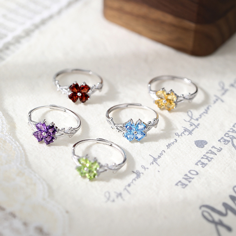 Four Leaf Clover Ring – Adjustable S925 Sterling Silver Lucky Charm