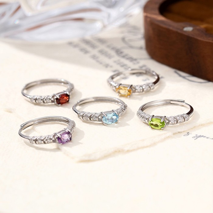 Crystal Stone Ring – S925 Sterling Silver with 5 Natural Gemstones