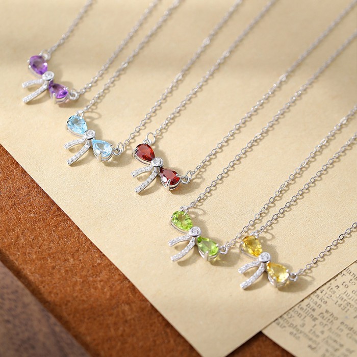 Peridot Birthstone Necklace – S925 Silver Crystal Pendant with Gemstone Variants