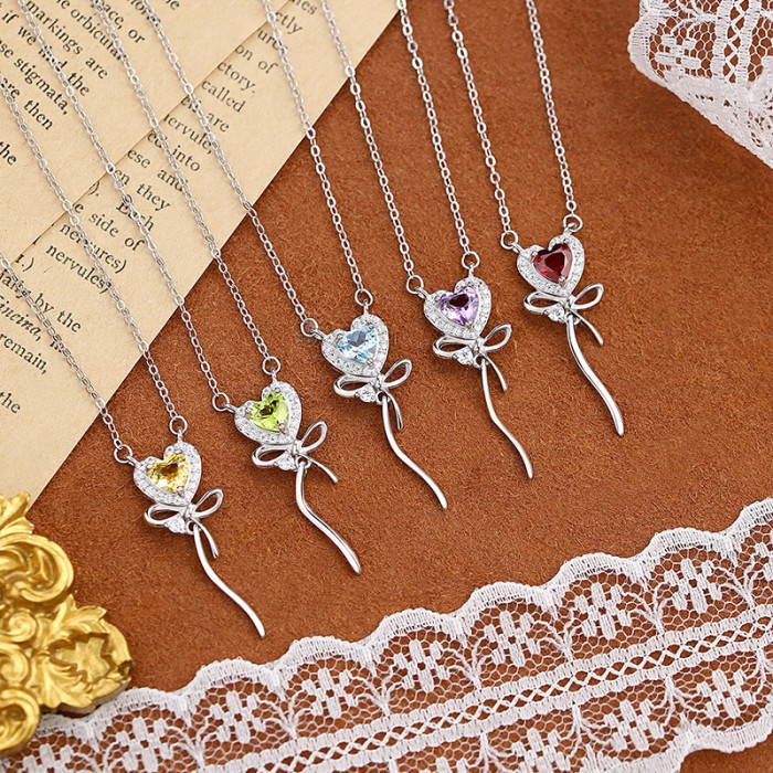 Peridot Heart Necklace – S925 Ocean Heart Pendant with Gemstone Variants