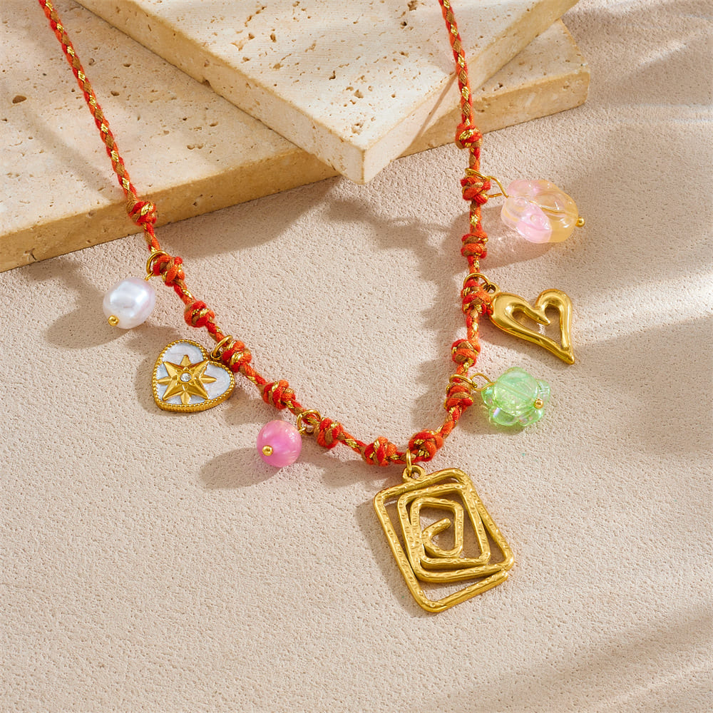 Gold Layering Necklaces – Heart Cutout Charm with DIY Cord