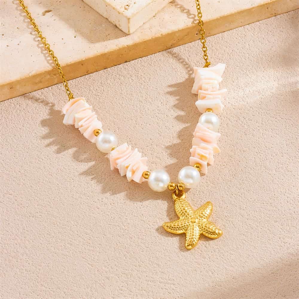 Starfish Necklace – Bohemian Gold Stainless Steel Shell Pendant Jewelry
