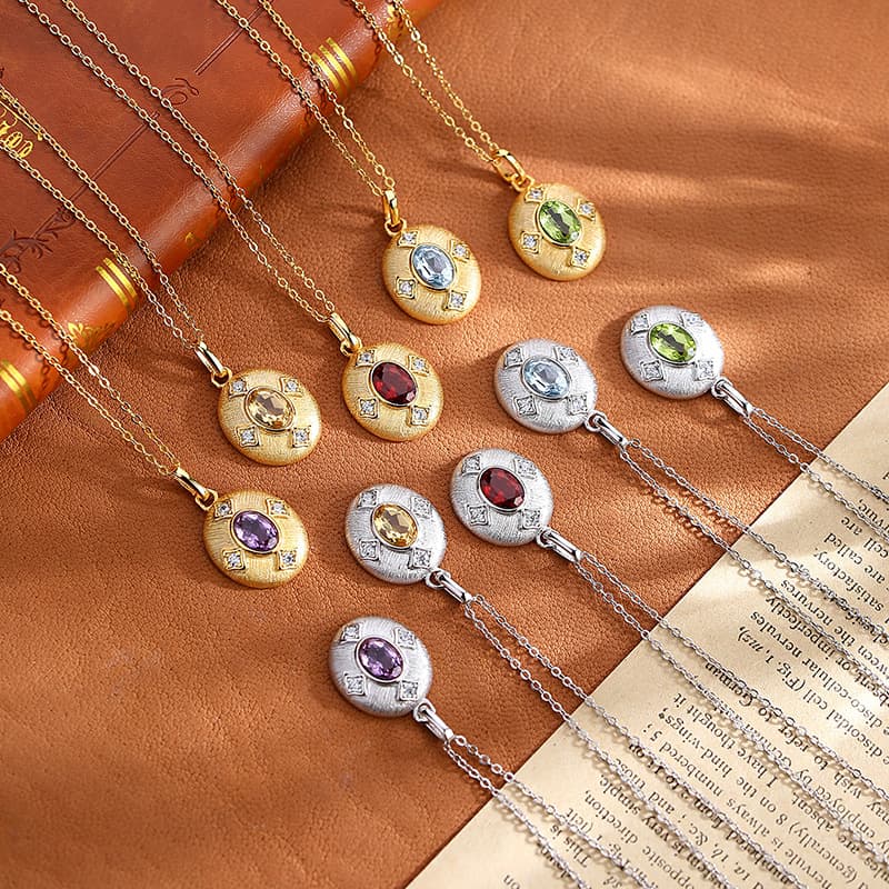 Gold Heart Necklace – Brushed Sterling Silver with Natural Gemstone | Blingku