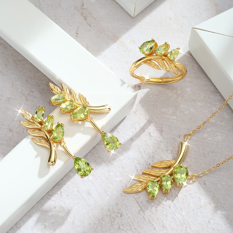 Leaf Pendant Necklace Set – S925 Sterling Silver Crystal Jewelry | Blingku