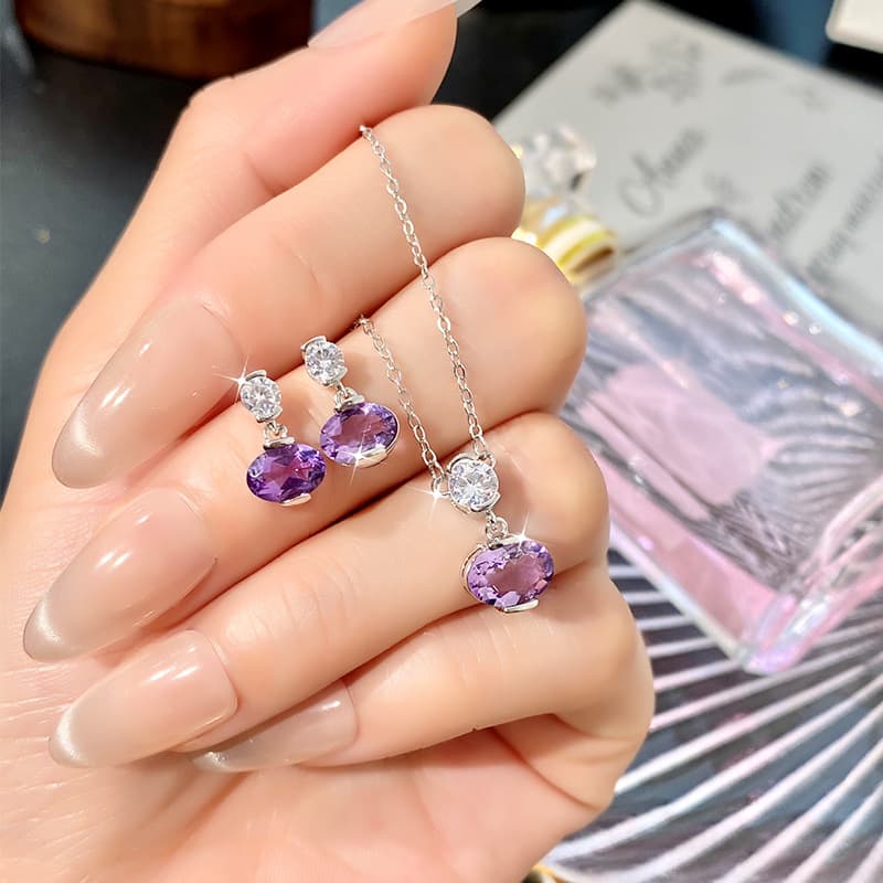 Lantern Necklace Set – S925 Sterling Silver with Natural Gemstones | Blingku