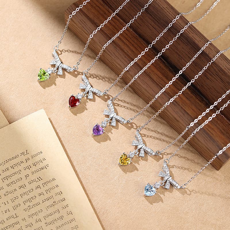 Bow Necklace – S925 Sterling Silver with Natural Gemstones | Blingku