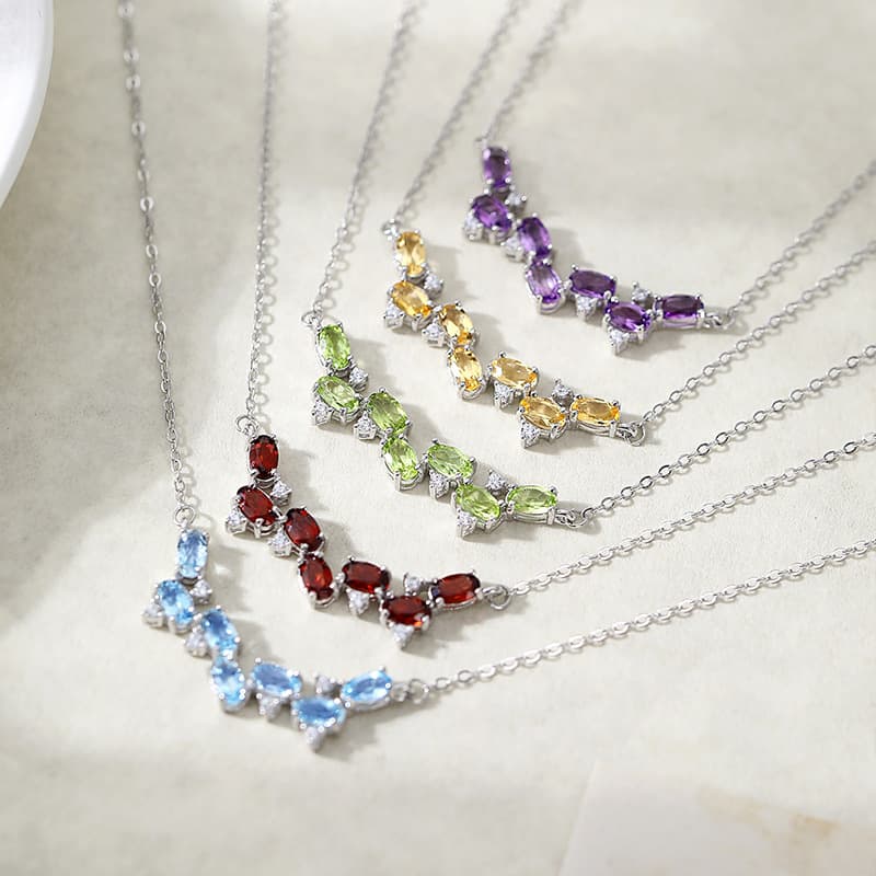 Wisteria Charm Necklace – S925 Silver Smiling Pendant with Natural Gemstone | Blingku