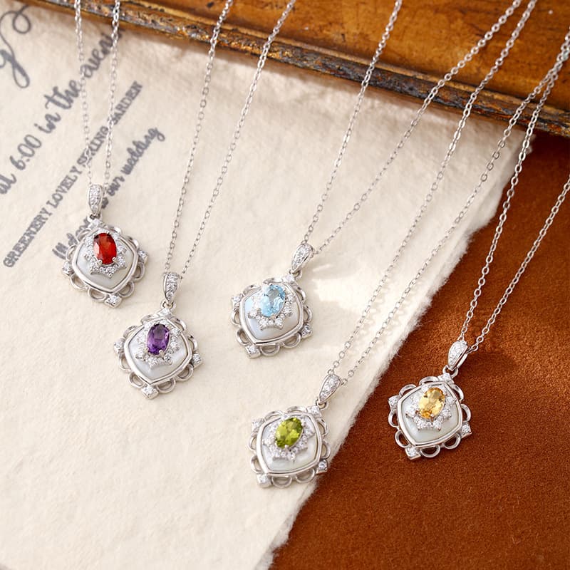 Geometric Pendant Necklace – S925 Sterling Silver with Natural Gemstone | Blingku