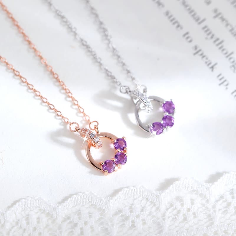 Interlocking Circles Necklace – S925 Silver with Natural Gemstone | Blingku