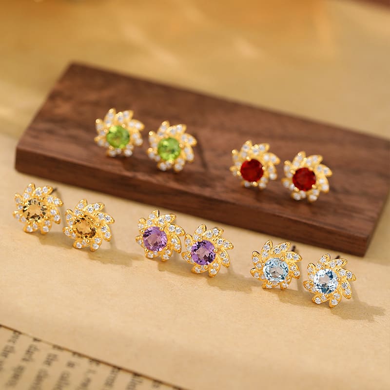 Sunflower Earrings – Gold-Plated S925 Sterling Silver Studs