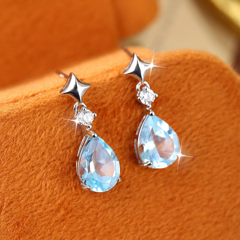 Teardrop Crystal Earrings – S925 Sterling Silver with Natural Gemstones