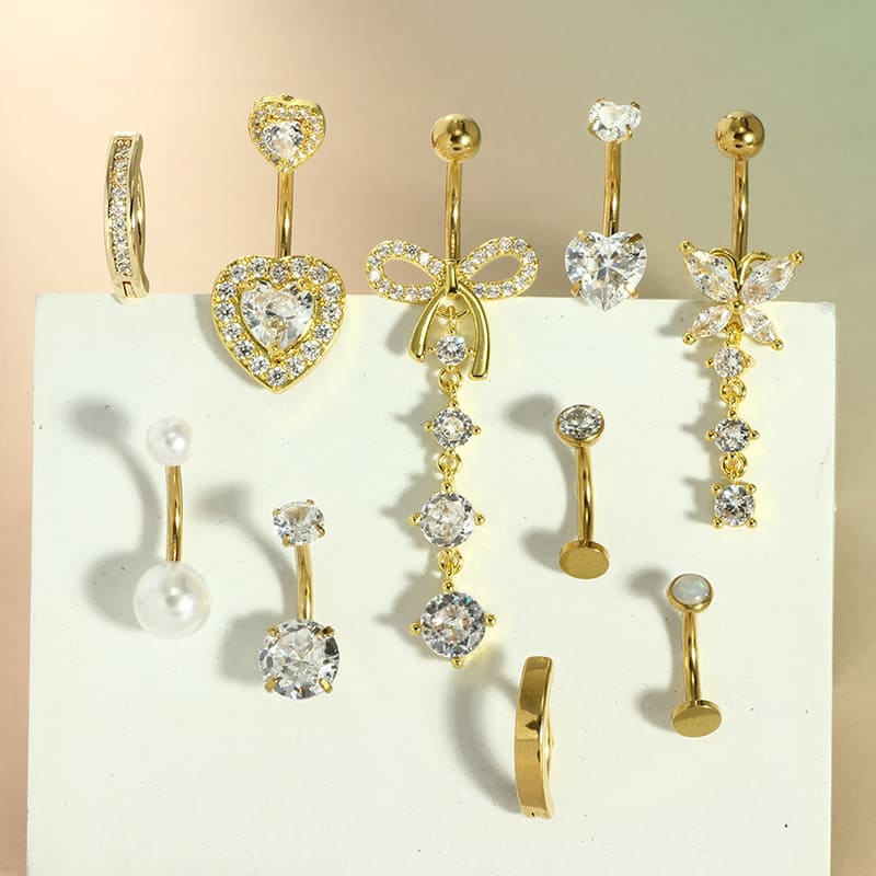 Pink Heart & Butterfly Belly Button Ring – Beach Body Jewelry