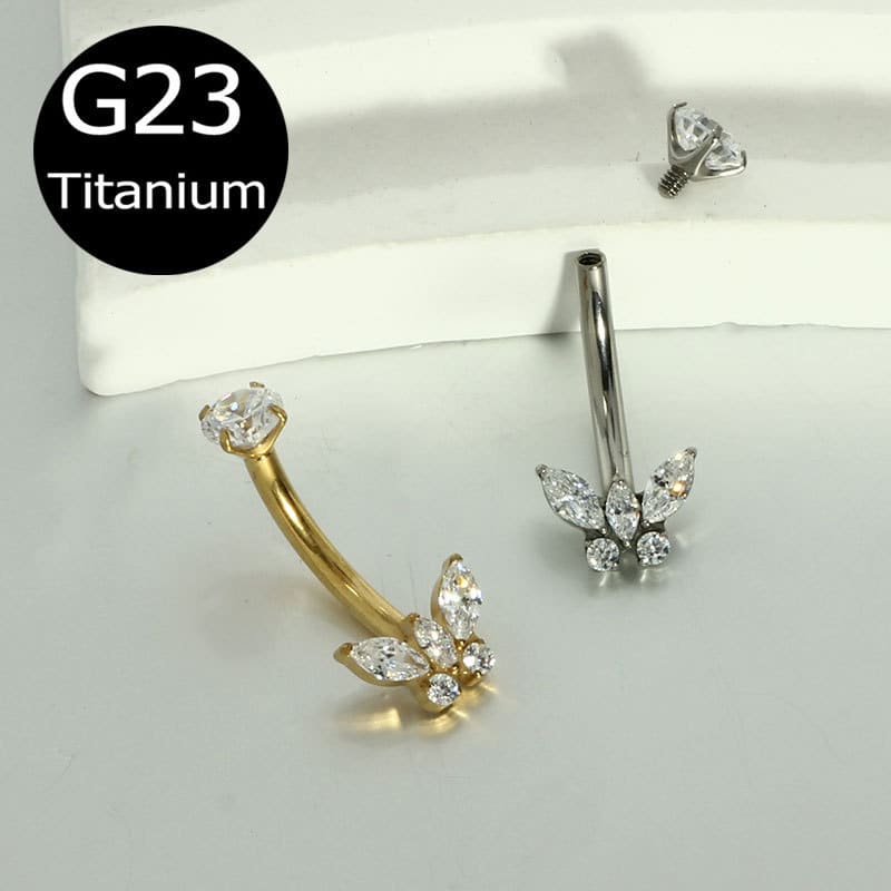 G23 Titanium Navel Piercing Jewelry – 14G Internally Threaded Marquise CZ Belly Ring