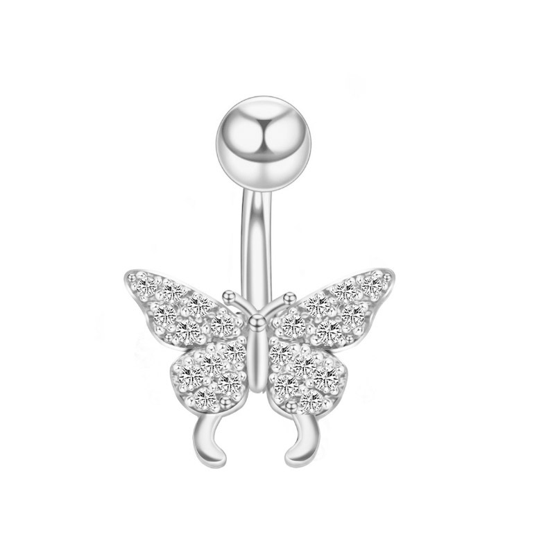 Heart CZ Belly Piercing Ring – Double Gem Curved Barbell 14G