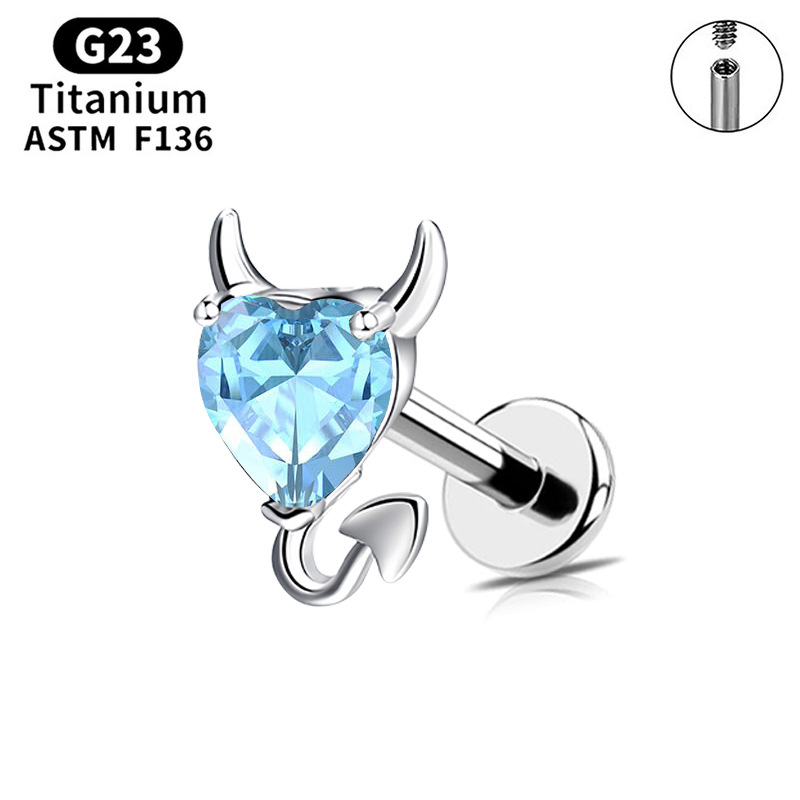 G23 Titanium Devil CZ Cartilage Piercing Jewelry – Internally Threaded Flat Back Stud
