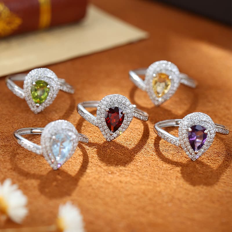 Teardrop Natural Gemstone Ring in Sterling Silver – August Birthstone Gift