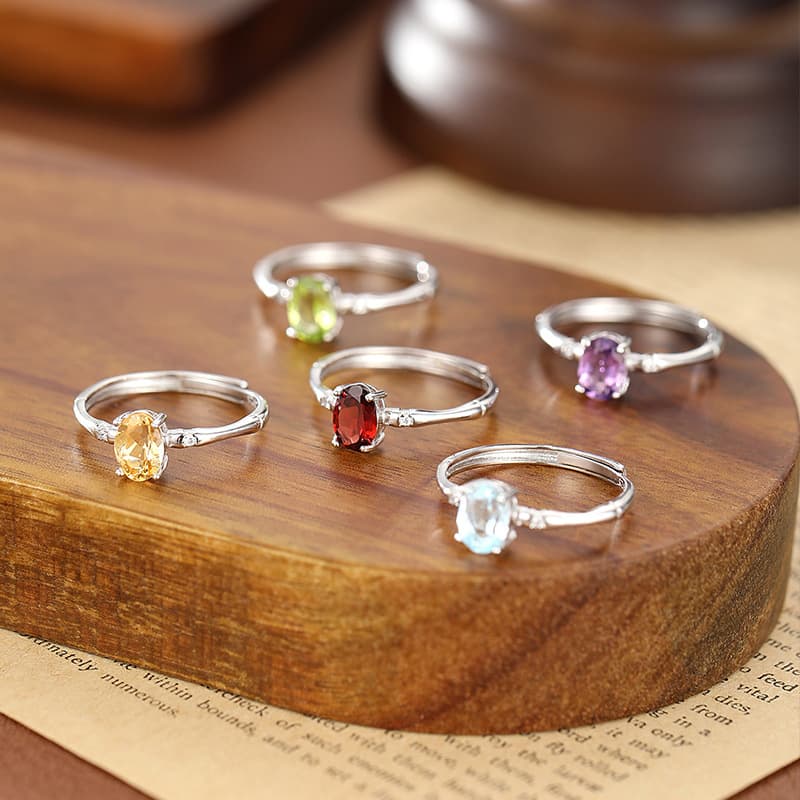 Minimalist Bamboo Gemstone Ring – August Birthstone Ring Silver Style