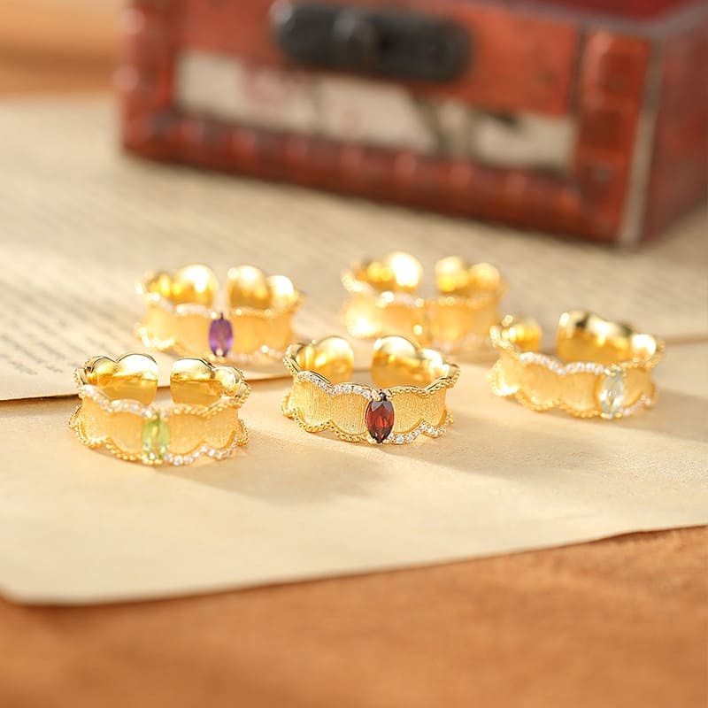 18K Gold Adjustable Brushed Ring – Birthstone Engagement Rings August