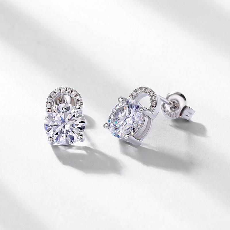 Brilliant Moissanite Stud Earrings – S925 Silver, 7mm Round 2.38CT Stone, Luxury Design