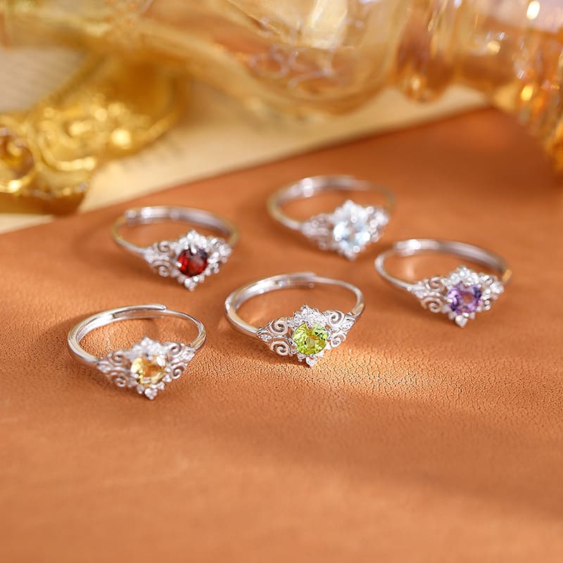 Forever Love Round Gemstone Ring – March and August Birthstone Ring in Silver