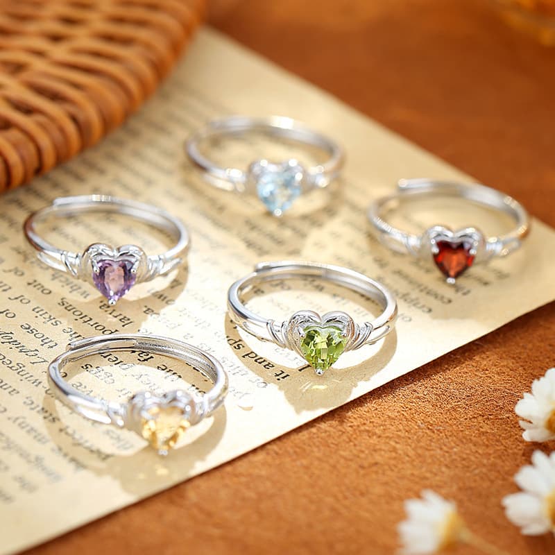 Heart-Shaped Peridot Adjustable Ring – Peridot and Diamond Ring Style in Sterling Silver