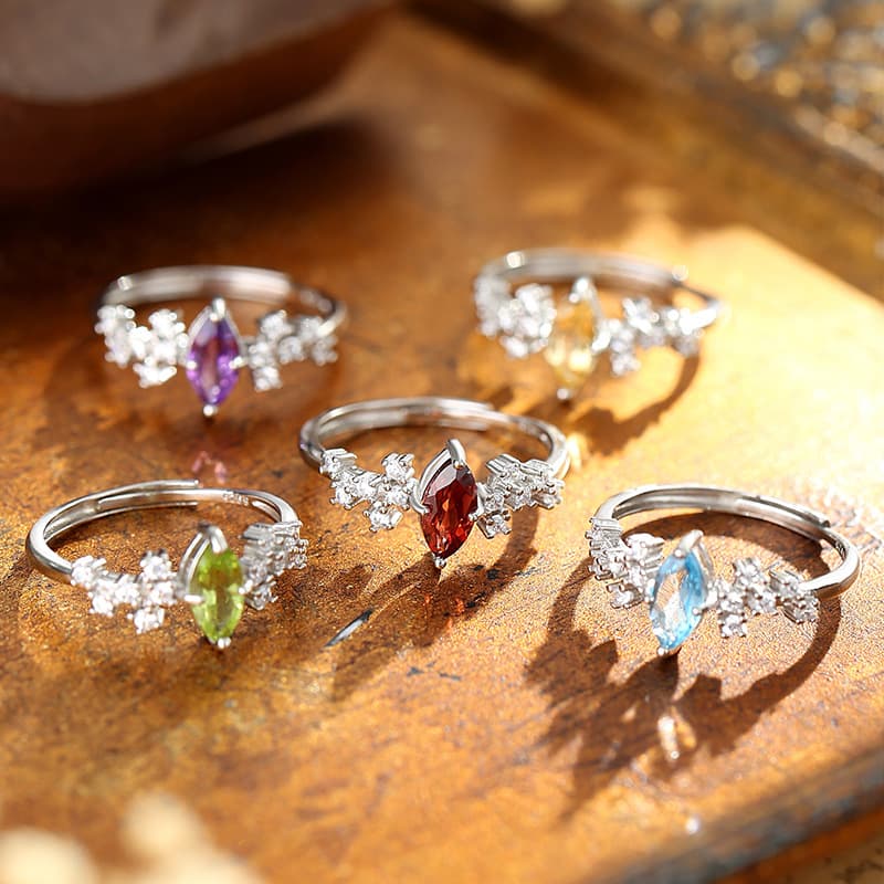 Marquise-Cut Natural Gemstone Ring – Affordable Peridot Ring in Sterling Silver