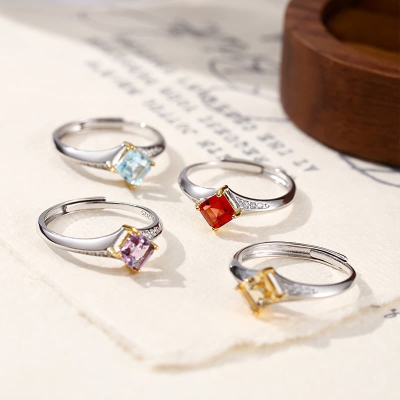 Square Cut Adjustable Ring – Peridot Solitaire Ring in S925 Silver