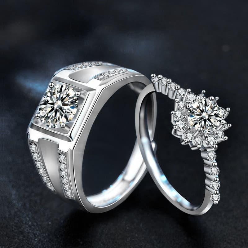 Couple Rings for Him and Her – S925 Silver Moissanite Valentine’s Set