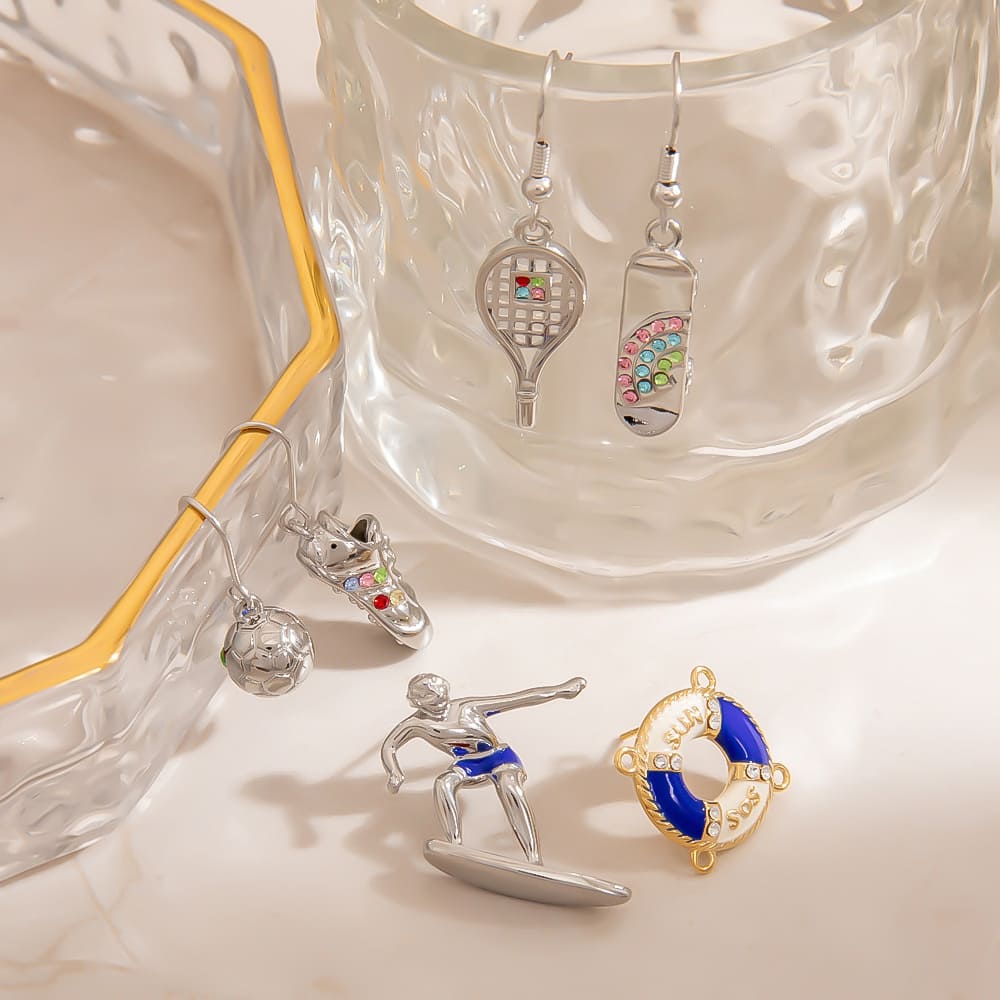 Asymmetrical Earrings – 925 Silver Studs with Surfer & Skater Miniatures (3 Styles)