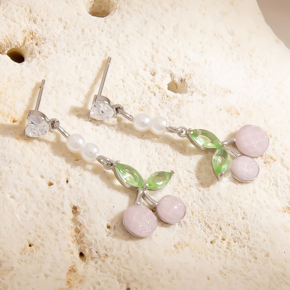 Cherry Earrings – Fresh Fruit-Inspired Pearl Studs with 925 Silver Posts